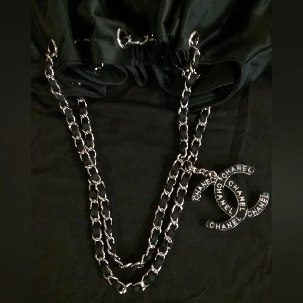 Authentic Chanel Melrose Cabas Black Satin Tote